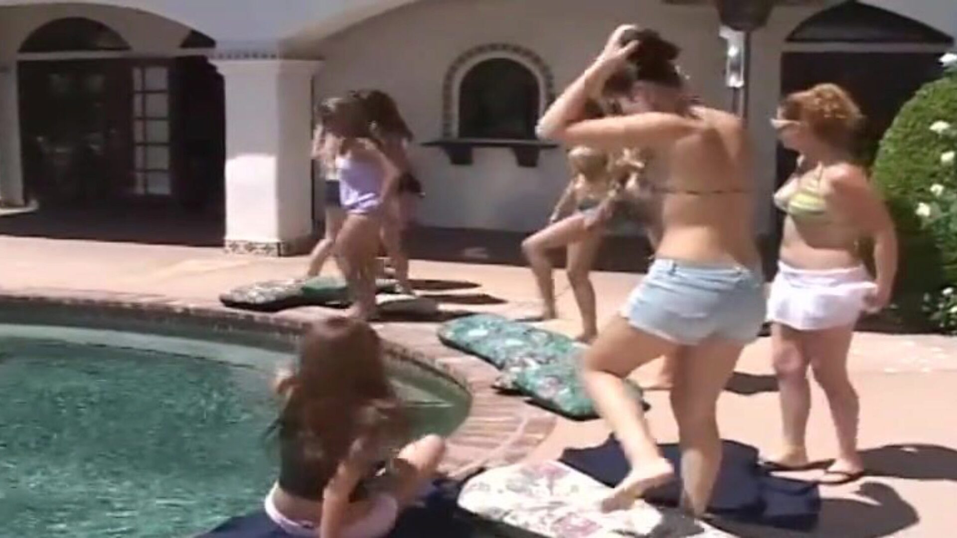 lesbo orgy in a pool