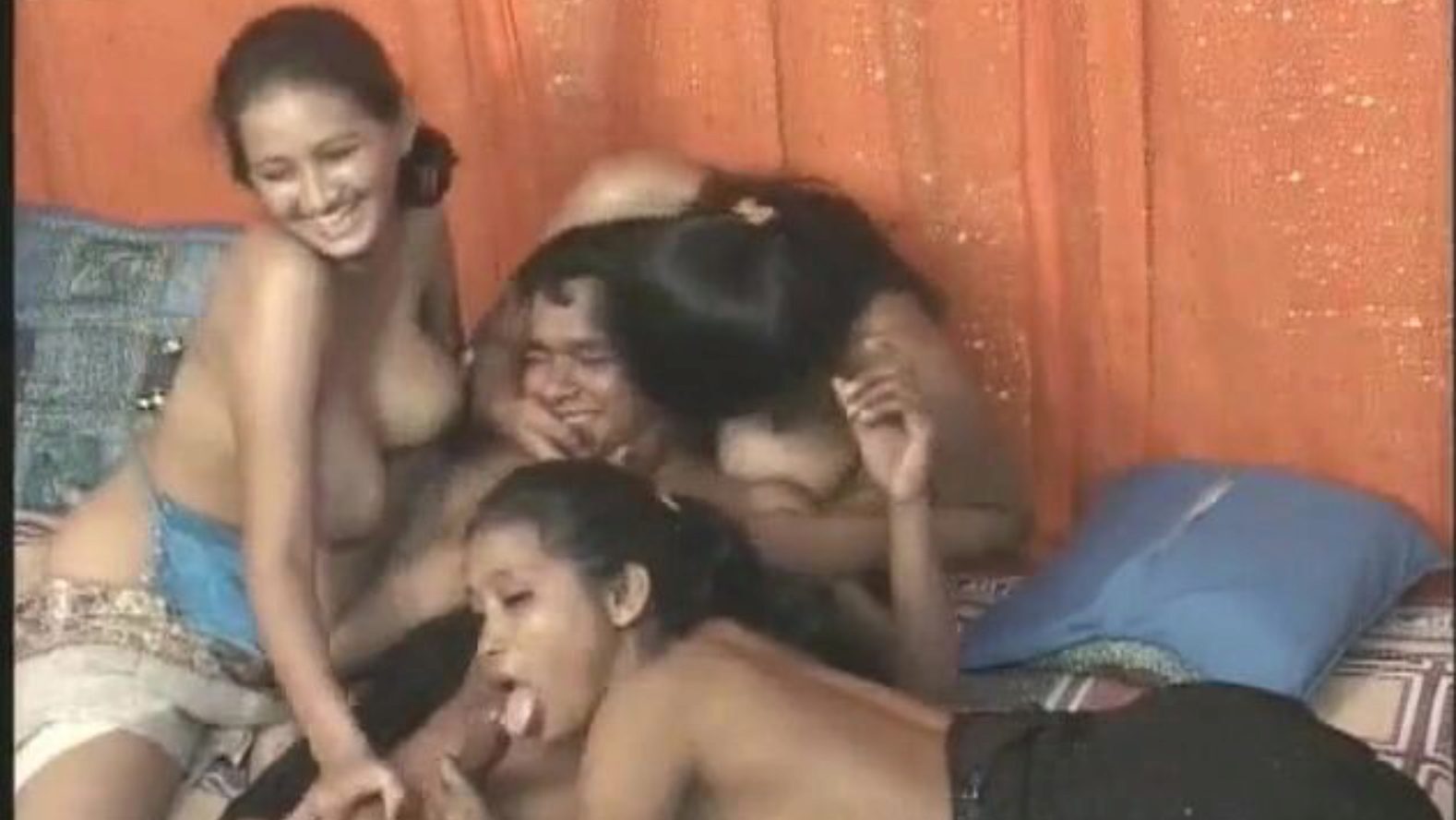 One guy with Three Girls Enjoying Sex