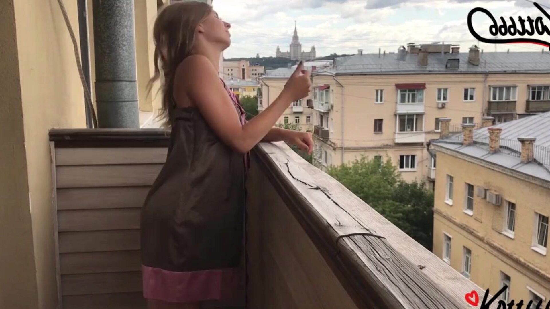 Outdoor public intercourse on the balcony | standing doggystyle