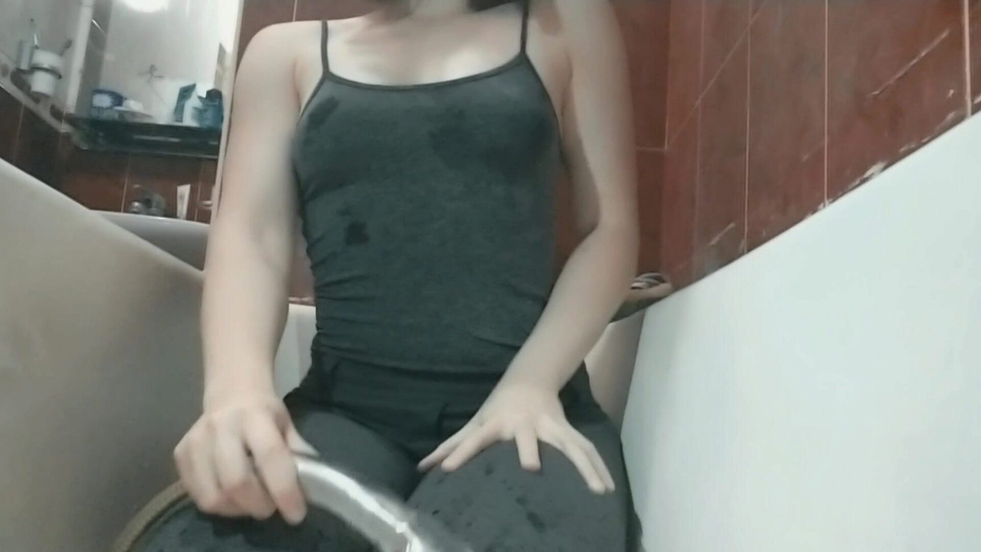 Girl in the Bathroom Masturbates and Sweety Cums