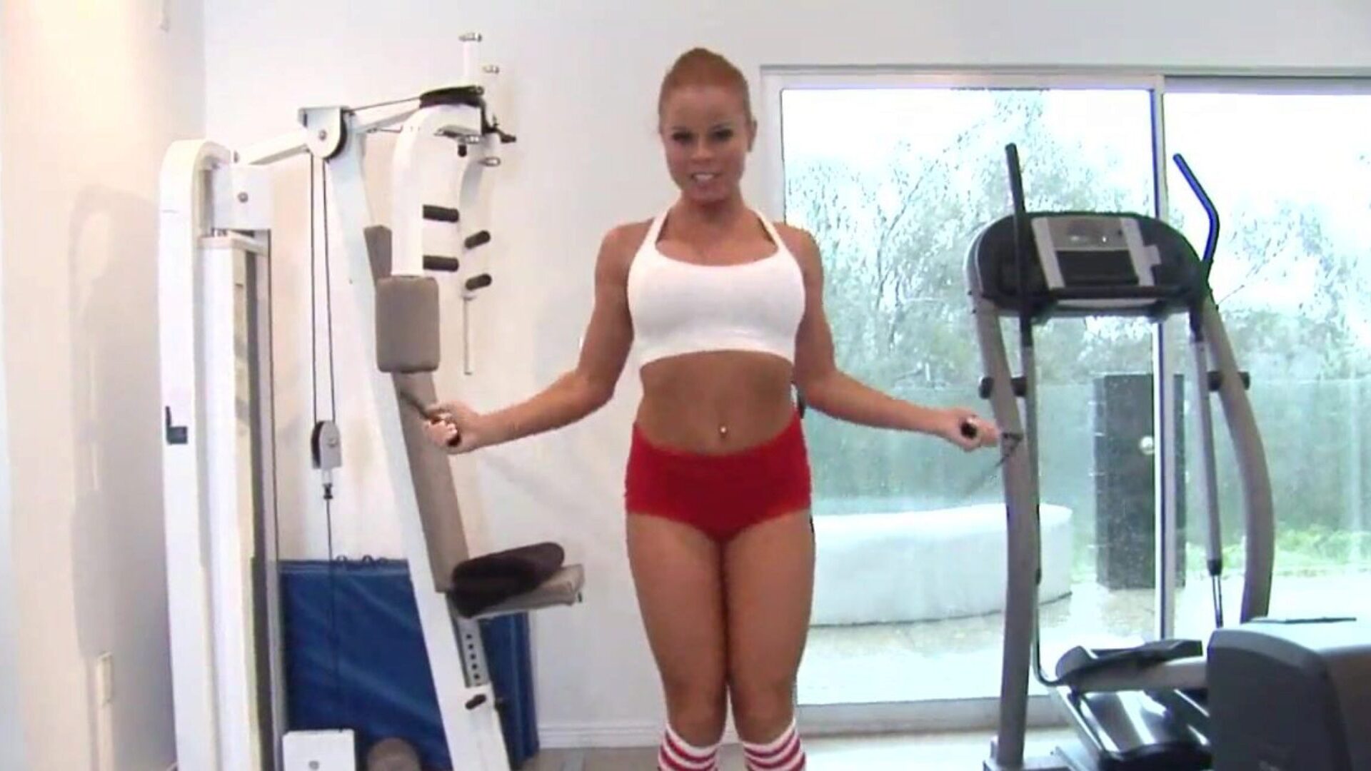 fit and breasty Nikki Delano gets jammed by her trainer