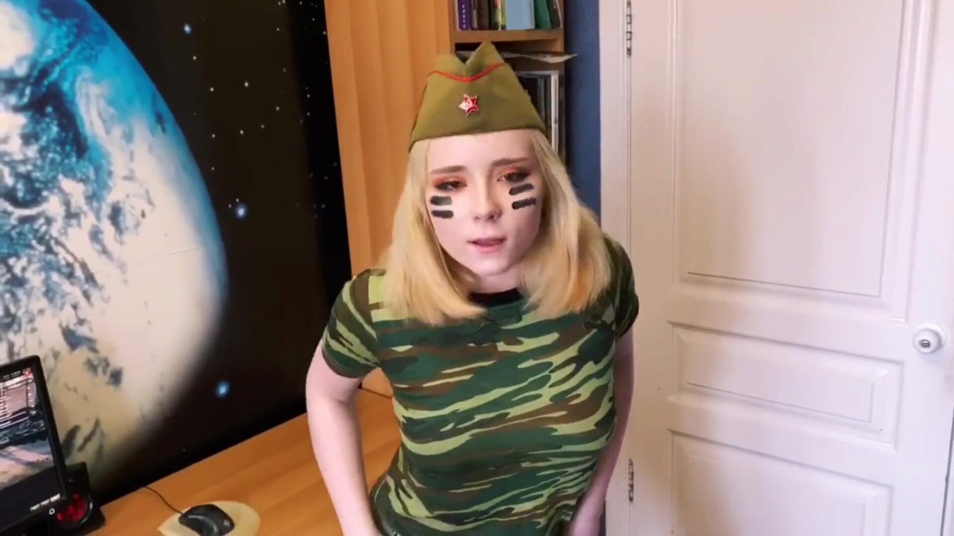 Sweetie Fox Mastutbating and Sucking Dildo in Military Outfit - SOLO