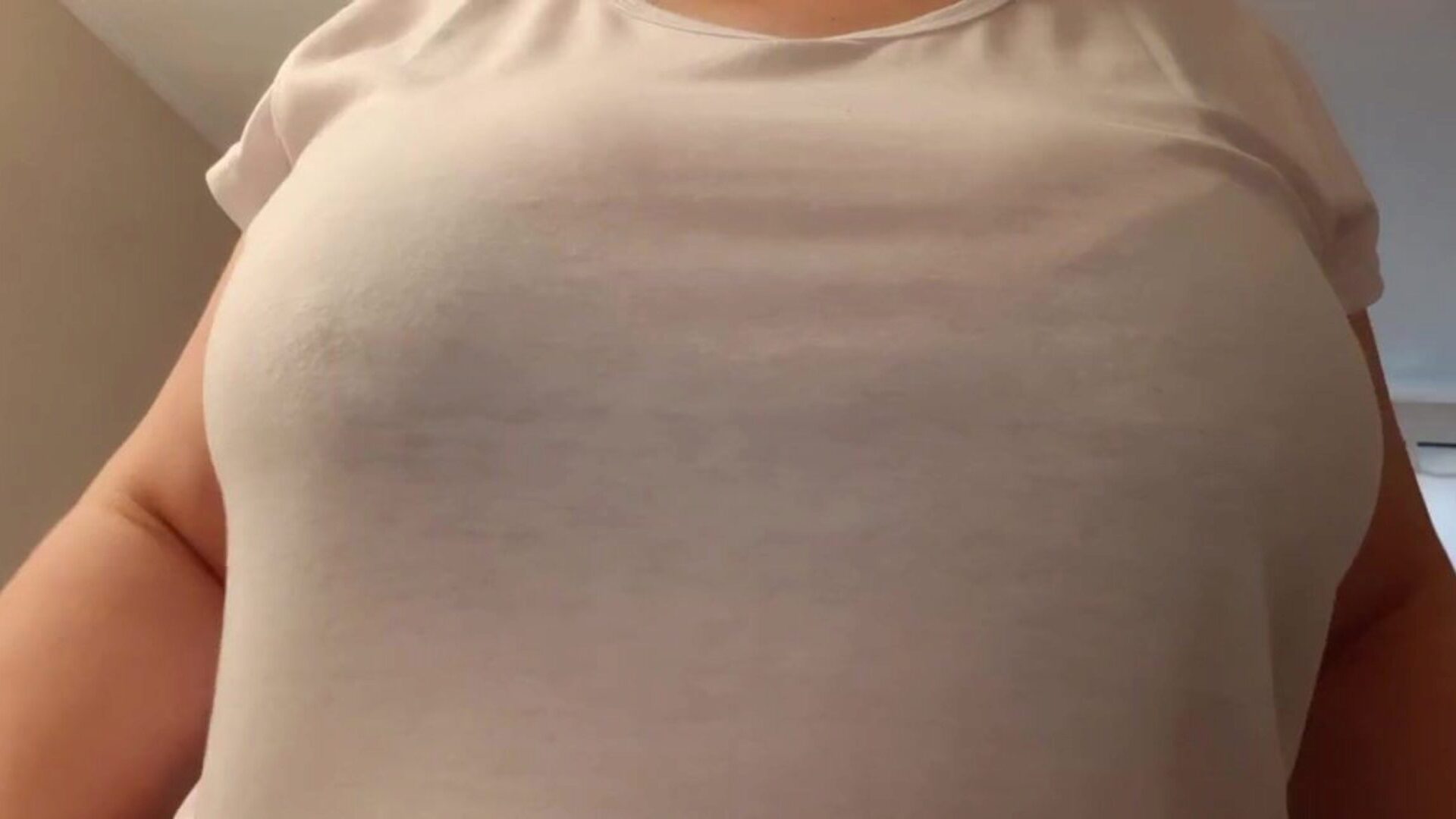 Horny Slut Wife toying with her giant titties Horny Marie in the morning ... awaiting that someone will have fun with her huge mambos
