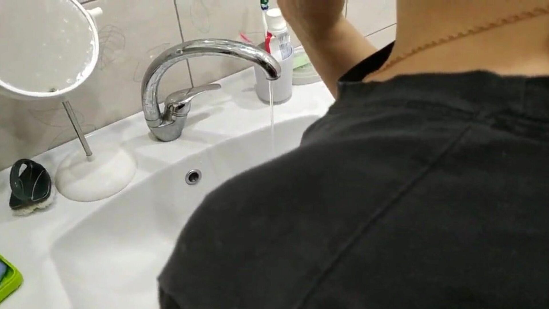 that babe wanted to brush her teeth but showed meatballs Nice Natural Big Tits In The Bathroom